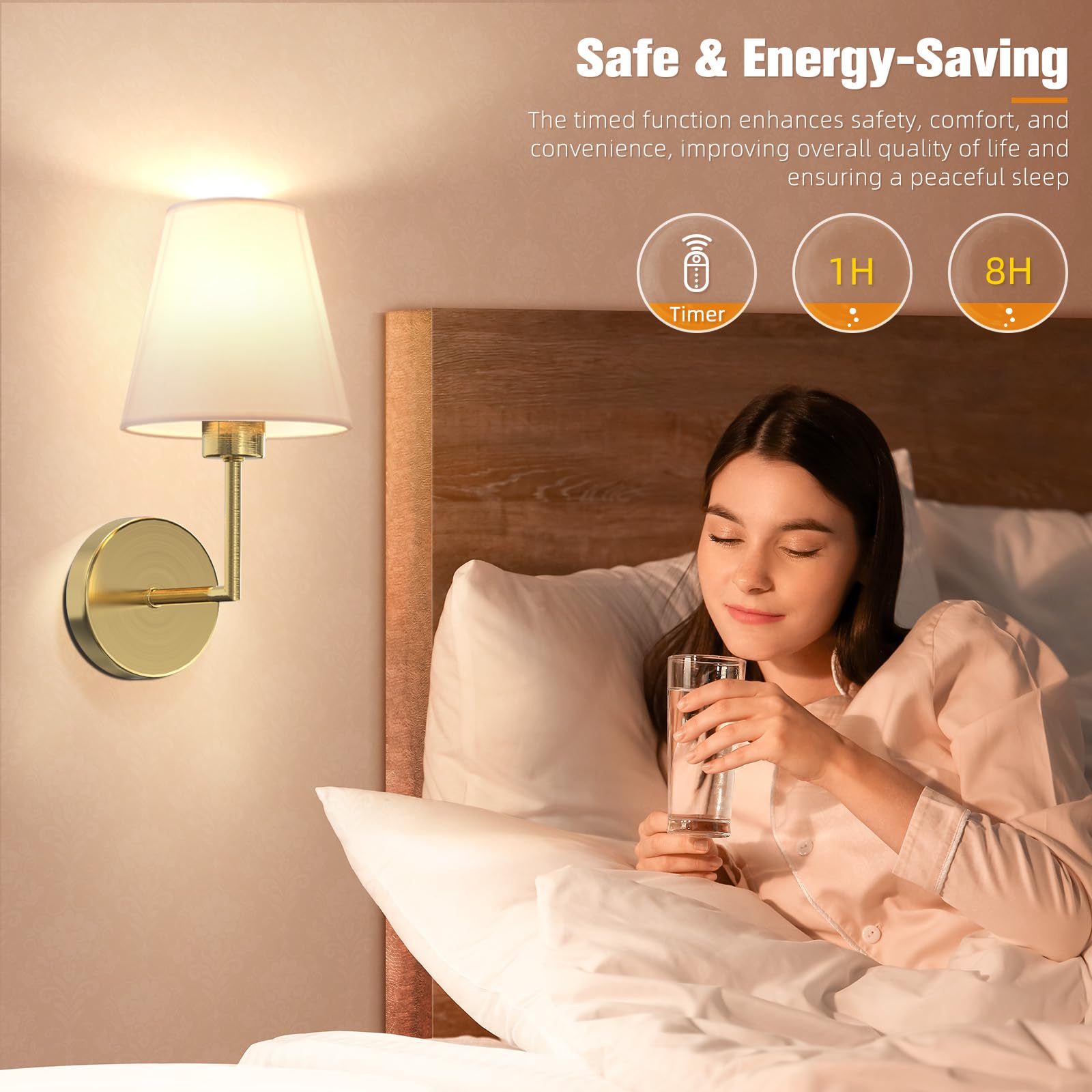NIORSUN gold fabric shade complements modern bedroom decor