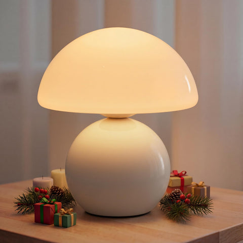 NIORSUN mushroom lamp with glossy shade and metal base for chic bedside decor