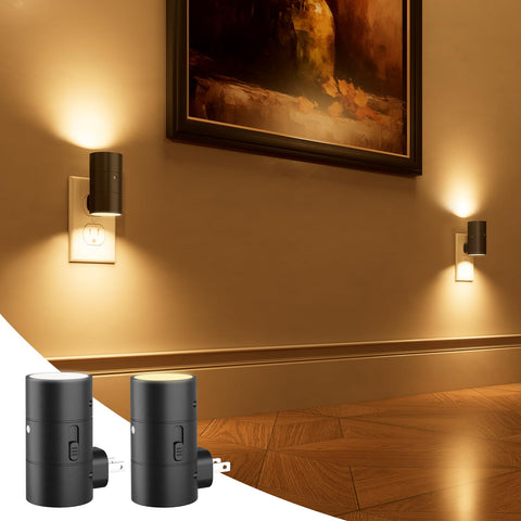 NIORSUN warm glow night light in wall plug for safe hallway navigation.