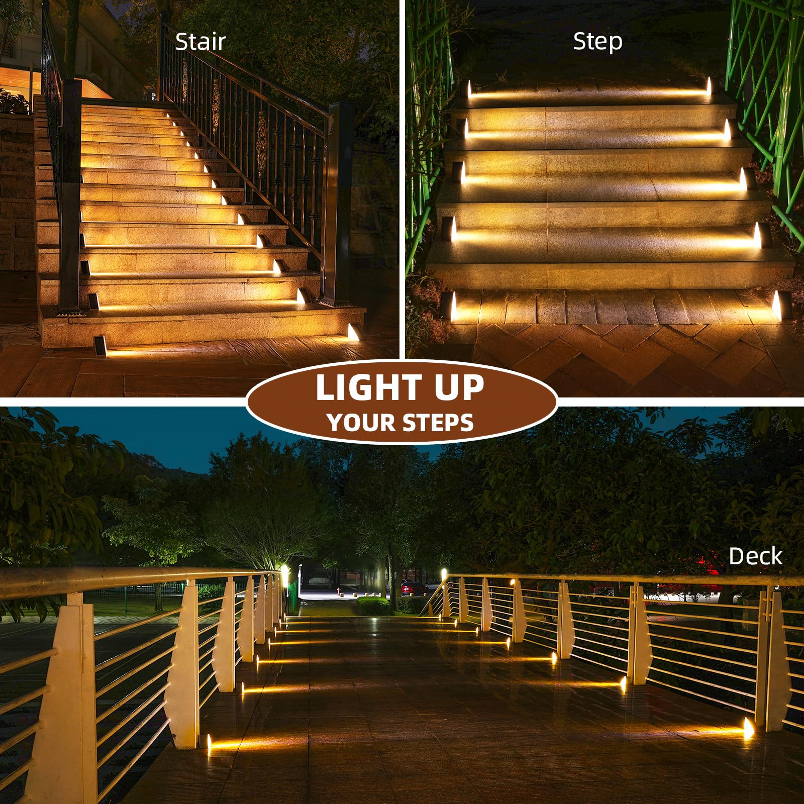 NIORSUN low profile triangle light blends with steps while brightening paths.
