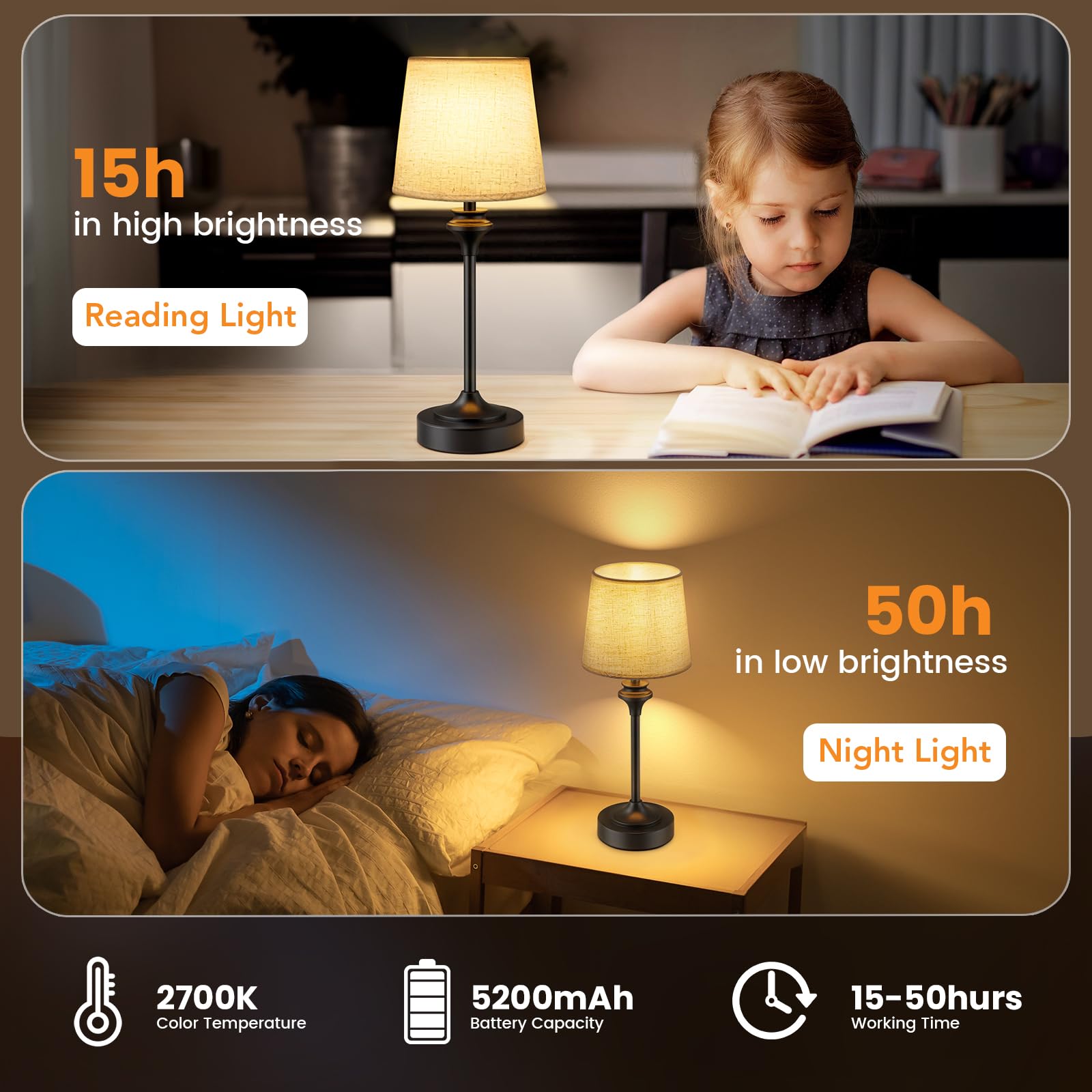 NIORSUN lamp charging via USB-C with visible indicator light.