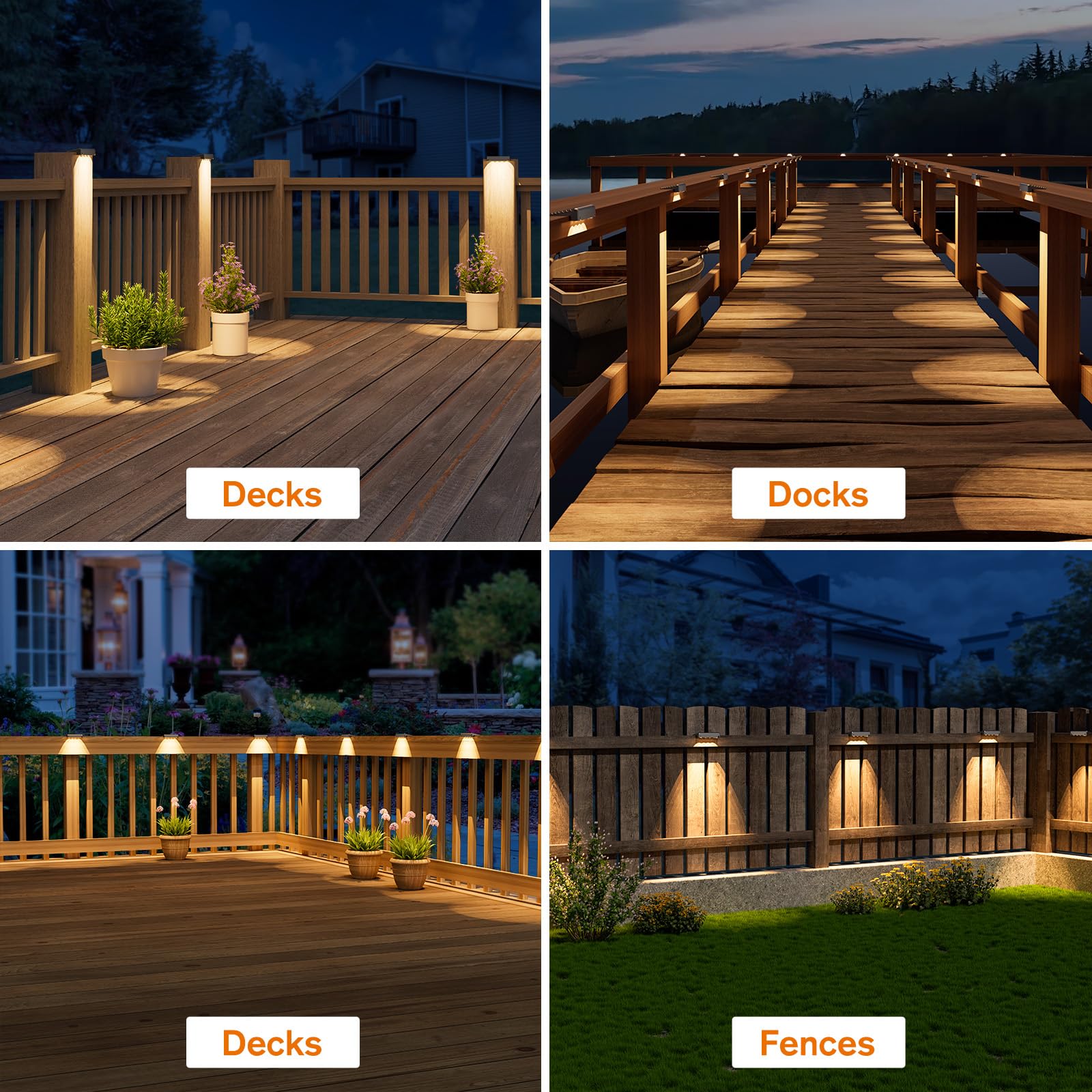 NIORSUN solar deck lights lenses closeup showcase 60-lumen brightness.