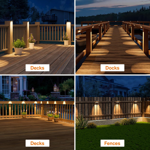 NIORSUN solar deck lights lenses closeup showcase 60-lumen brightness.