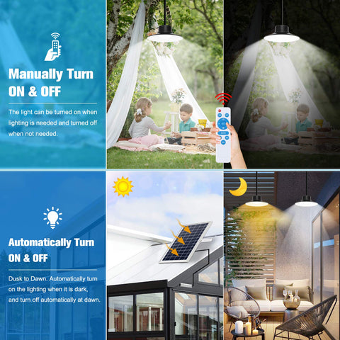 NIORSUN solar pendant lights with 3-color temperature display for cozy ambiance