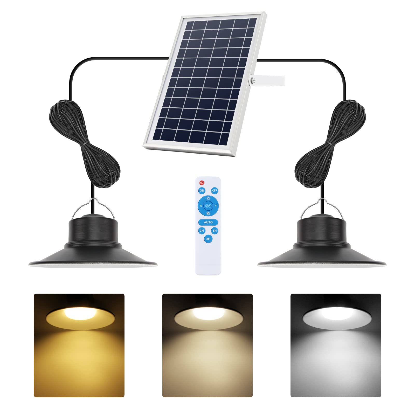 NIORSUN solar pendant lights outdoors setup illuminating a patio at dusk