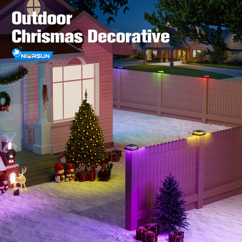 NIORSUN solar post cap lights provide night illumination on decks or gardens after dark.