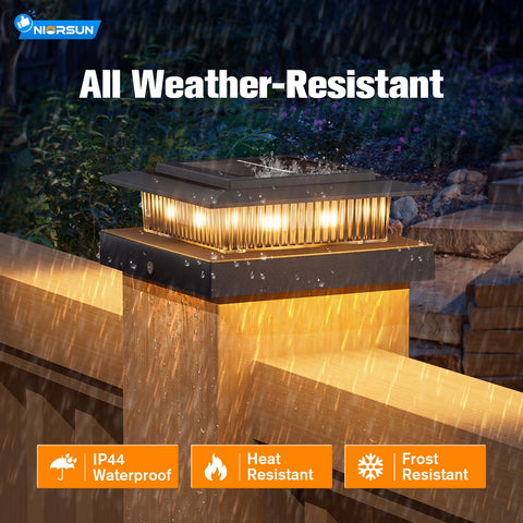 NIORSUN solar post cap lights charge in sunlight for energy-efficient night lighting.