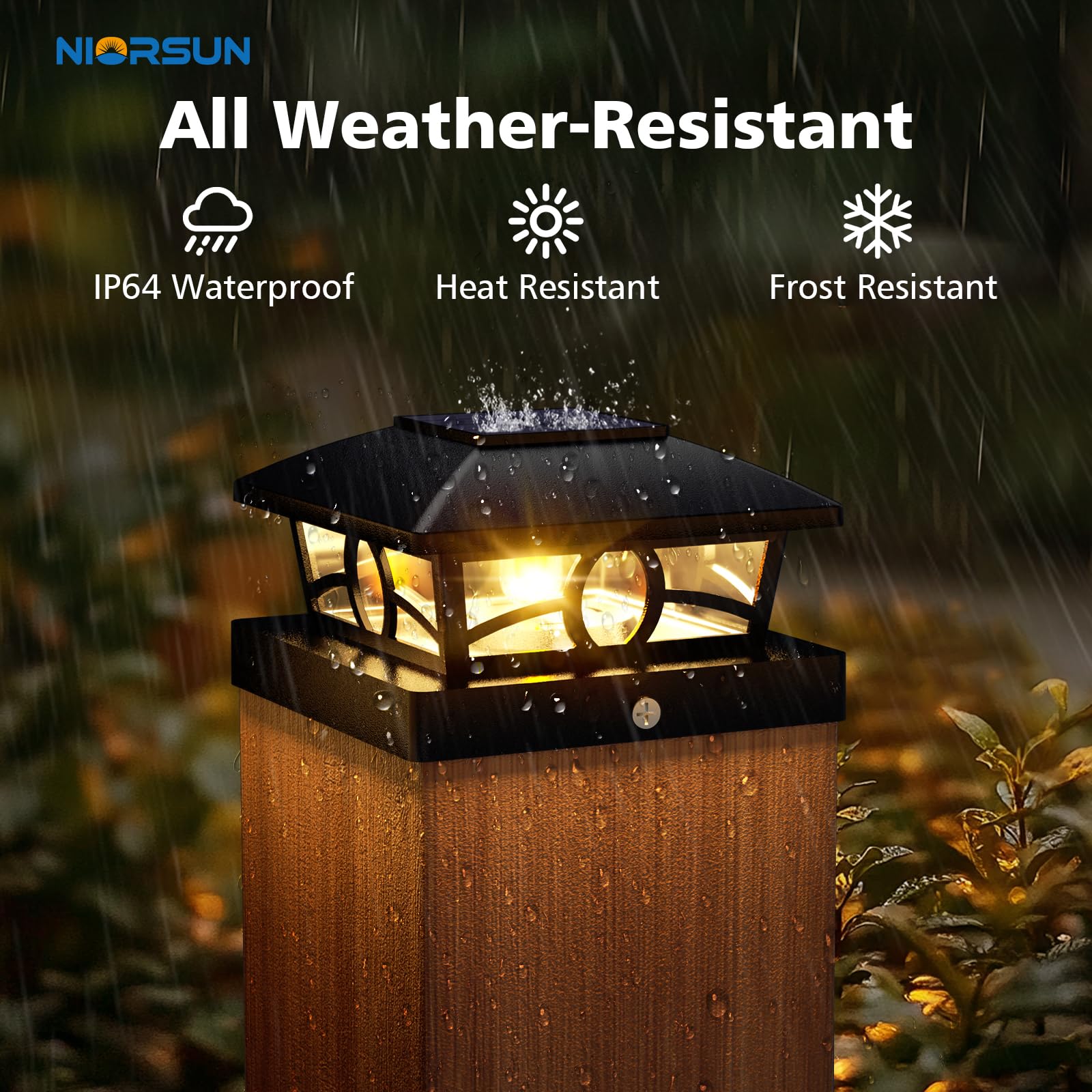NIORSUN solar post lights emit warm Edison glow for inviting outdoor spaces.