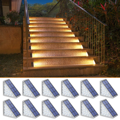 NIORSUN solar step light with triangle design illuminates stair edges safely.