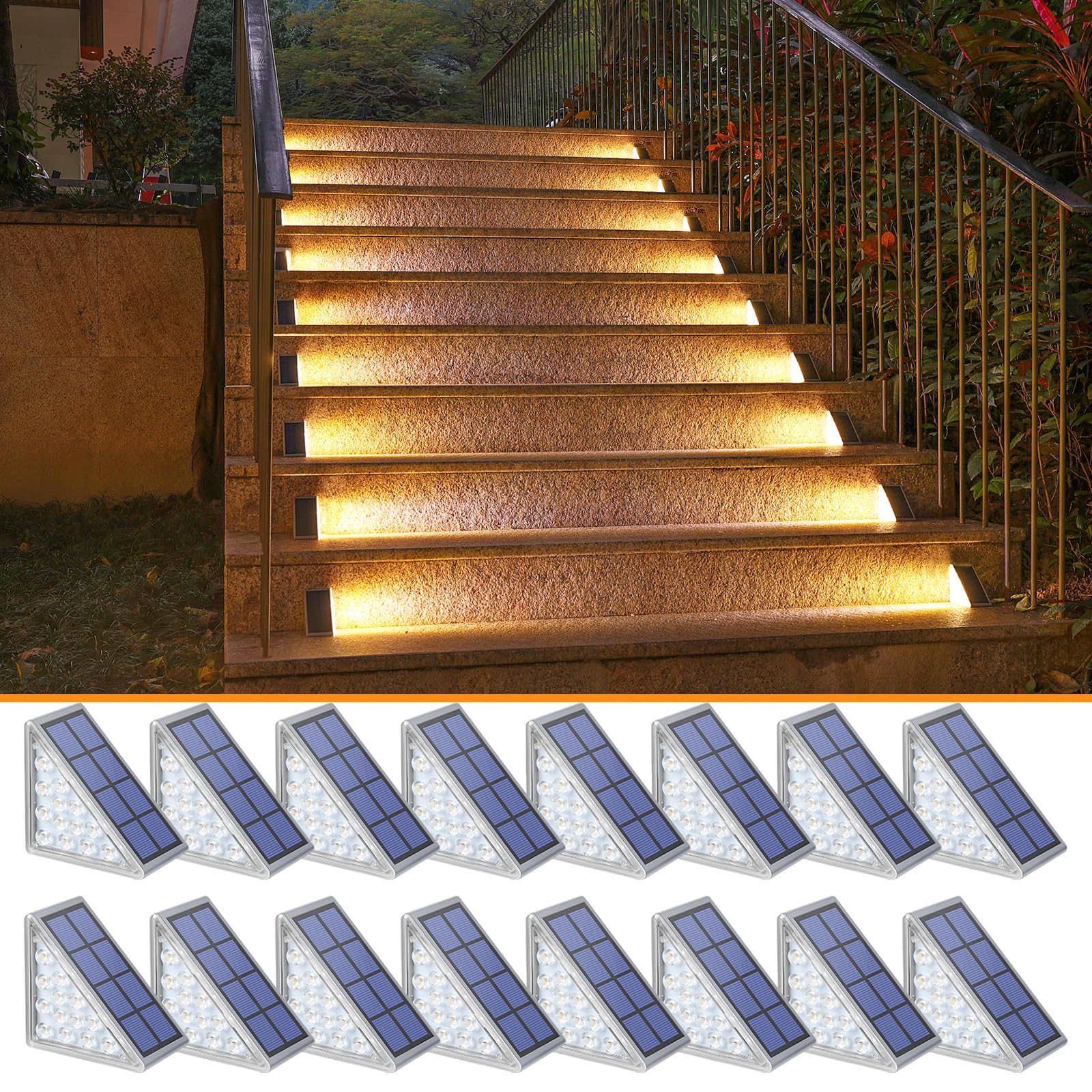 NIORSUN solar step lights highlight triangle design for safer step edges at night
