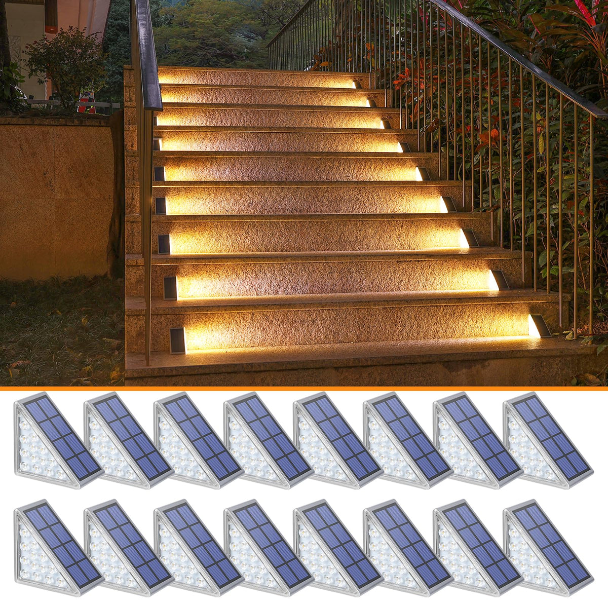 NIORSUN solar step lights highlight triangle design for safer step edges at night