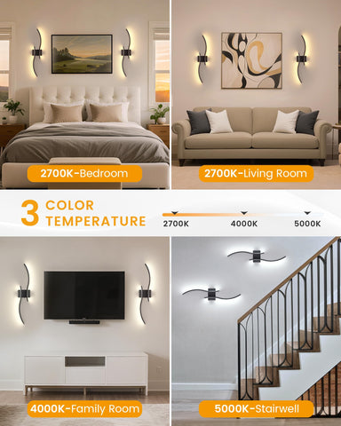 NIORSUN 3CCT dimmable wall sconce showing warm to cool lighting options.