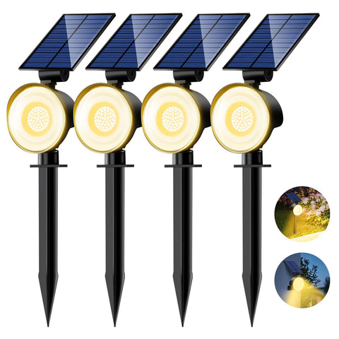 nipify four-pack solar lights with adjustable panels illuminate your yard efficiently.