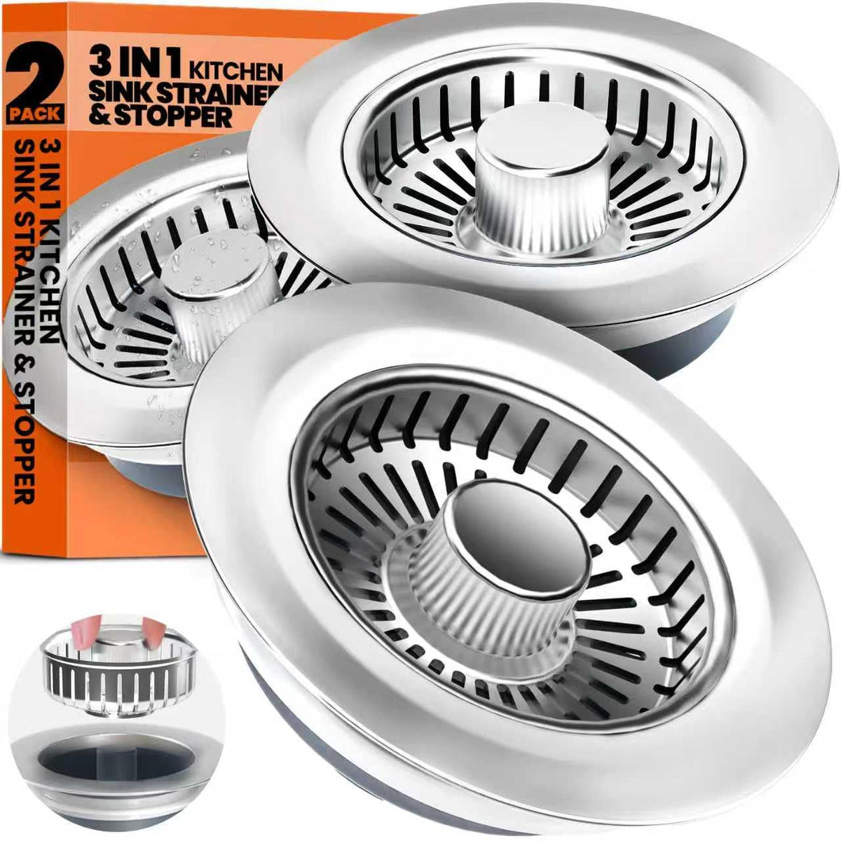 Nipoko 3-in-1 drain set installed in a standard sink ready to seal