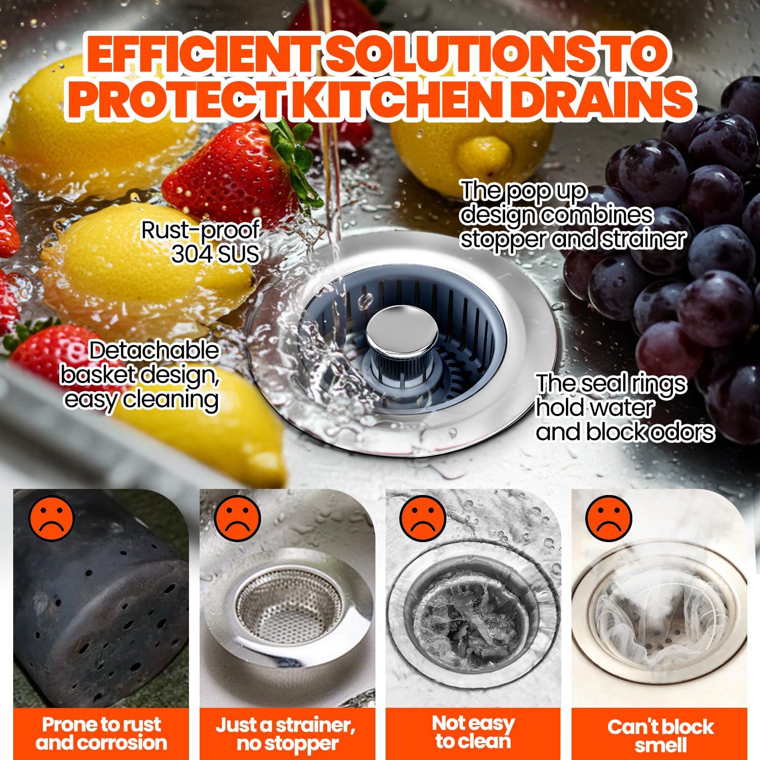 Nipoko anti-clog basket design minimizes debris, simplifying cleanup.