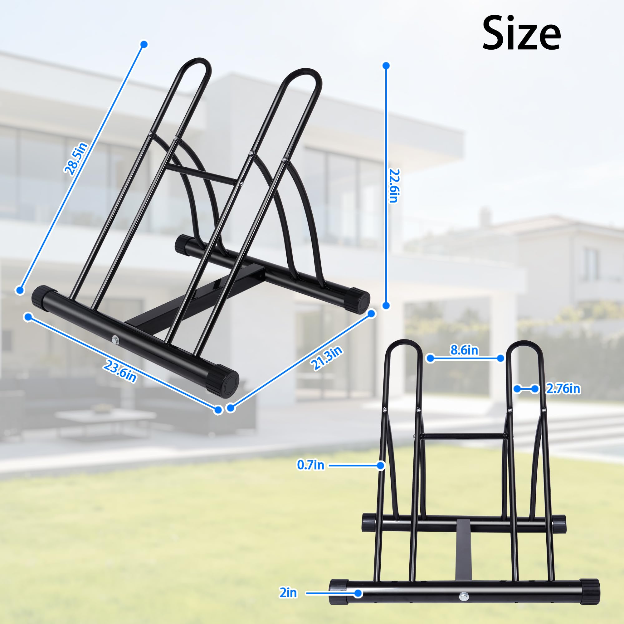 NiQinWuKin bike rack dual stand side view highlights compact footprint and stability