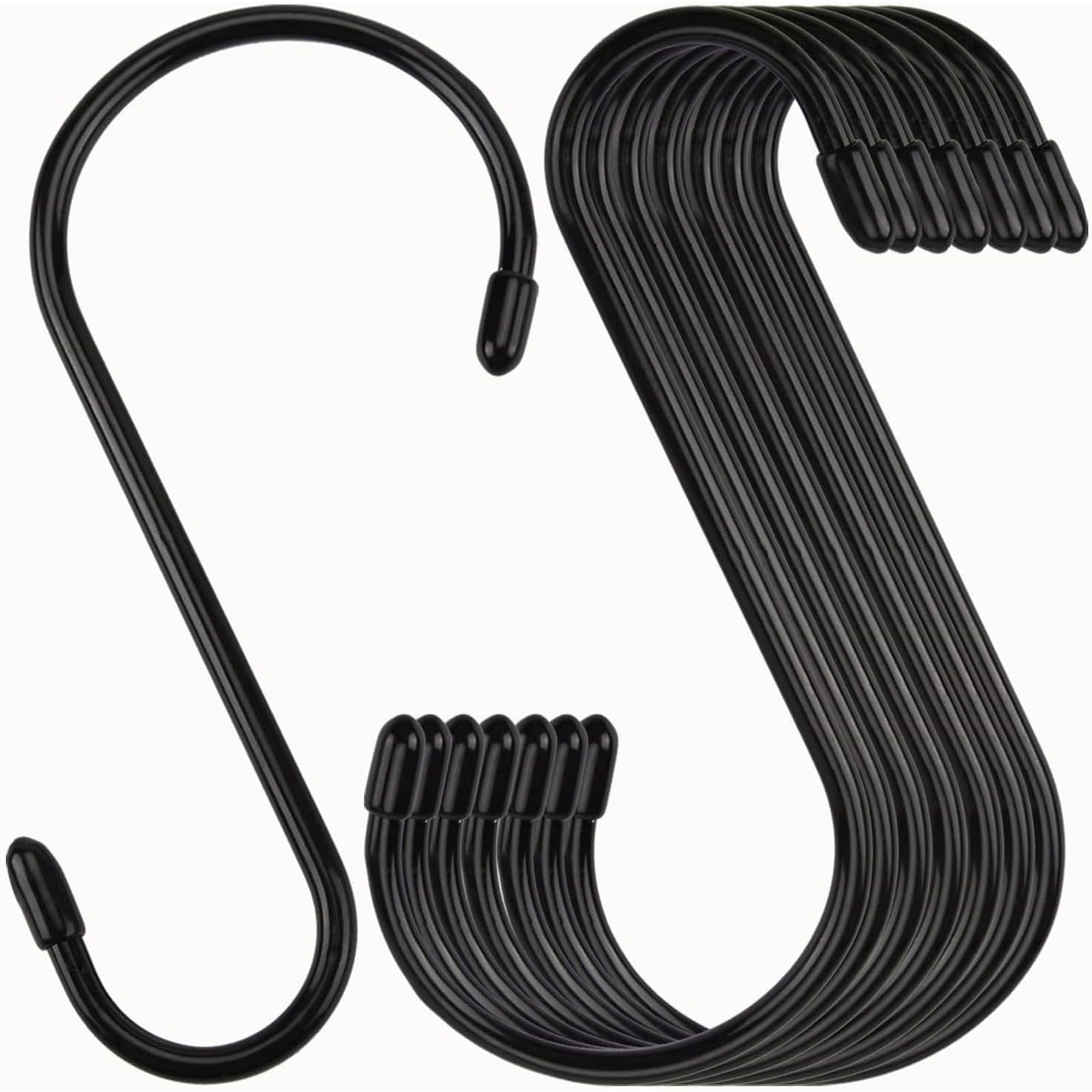 Nisoger 24-pack 6-inch vinyl-coated S-hook showing rust-resistant finish and organized closet potential.