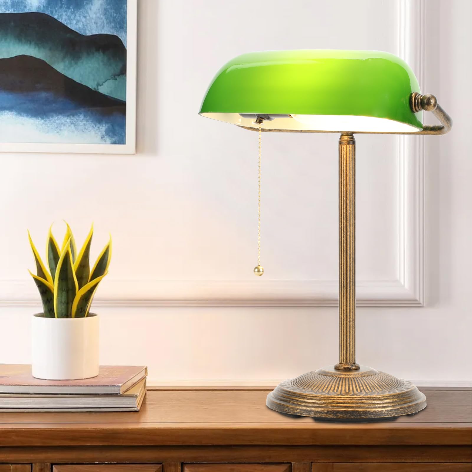NISSAFORS bankers lamp with green glass shade for focused desk lighting.