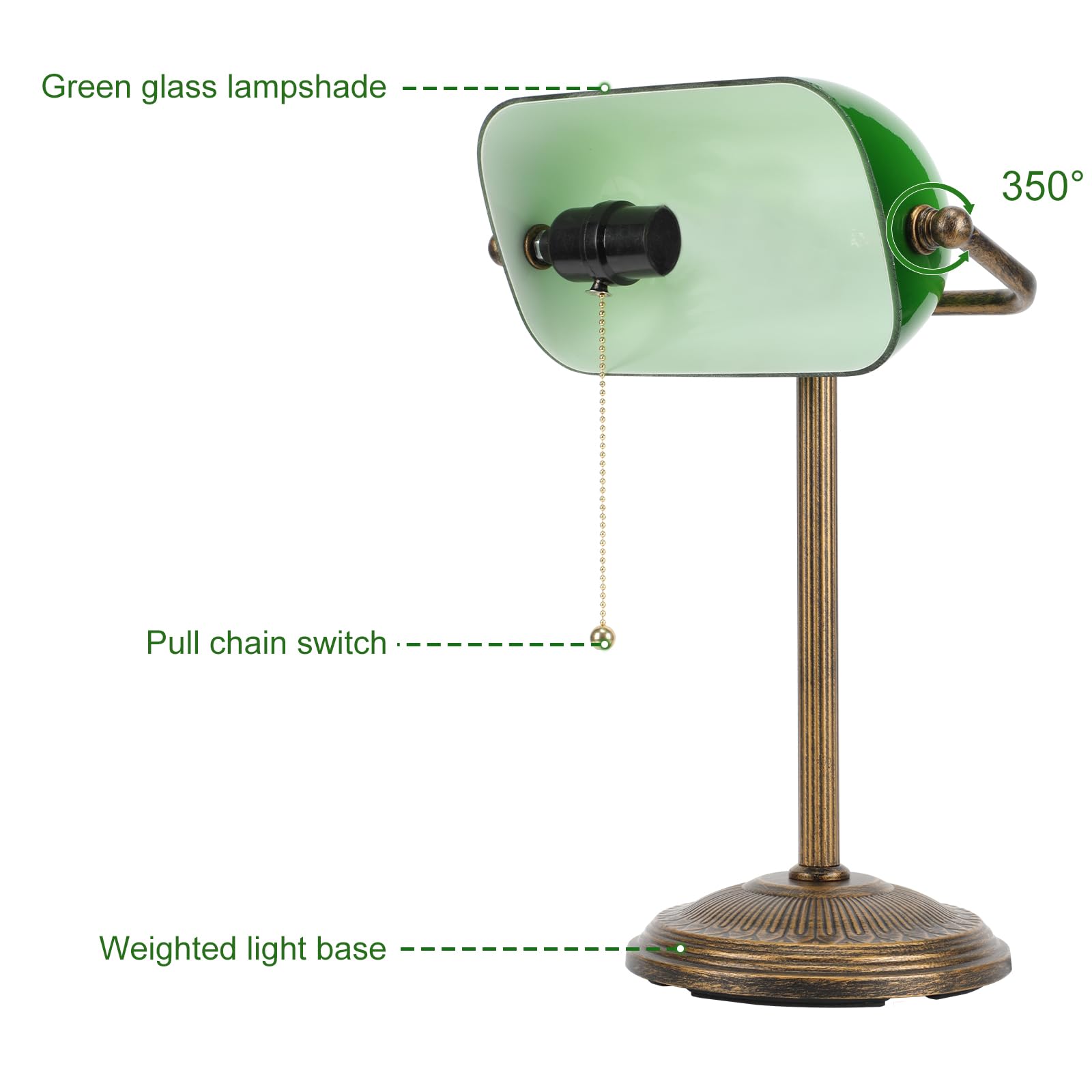 NISSAFORS green shade rotates up to 350 degrees for flexible illumination.