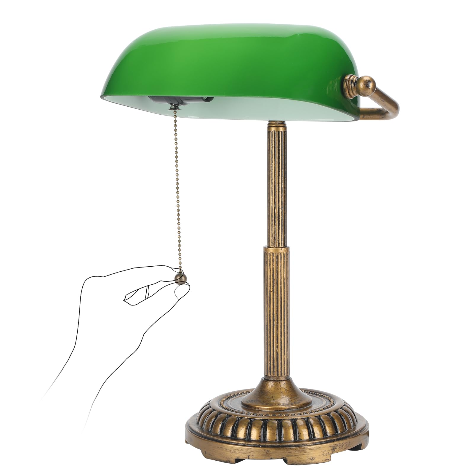 NISSAFORS emerald-green glass shade enhances a vintage desk aesthetic.