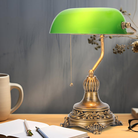 NISSAFORS bankers lamp with green glass shade, perfect for focused desk lighting.