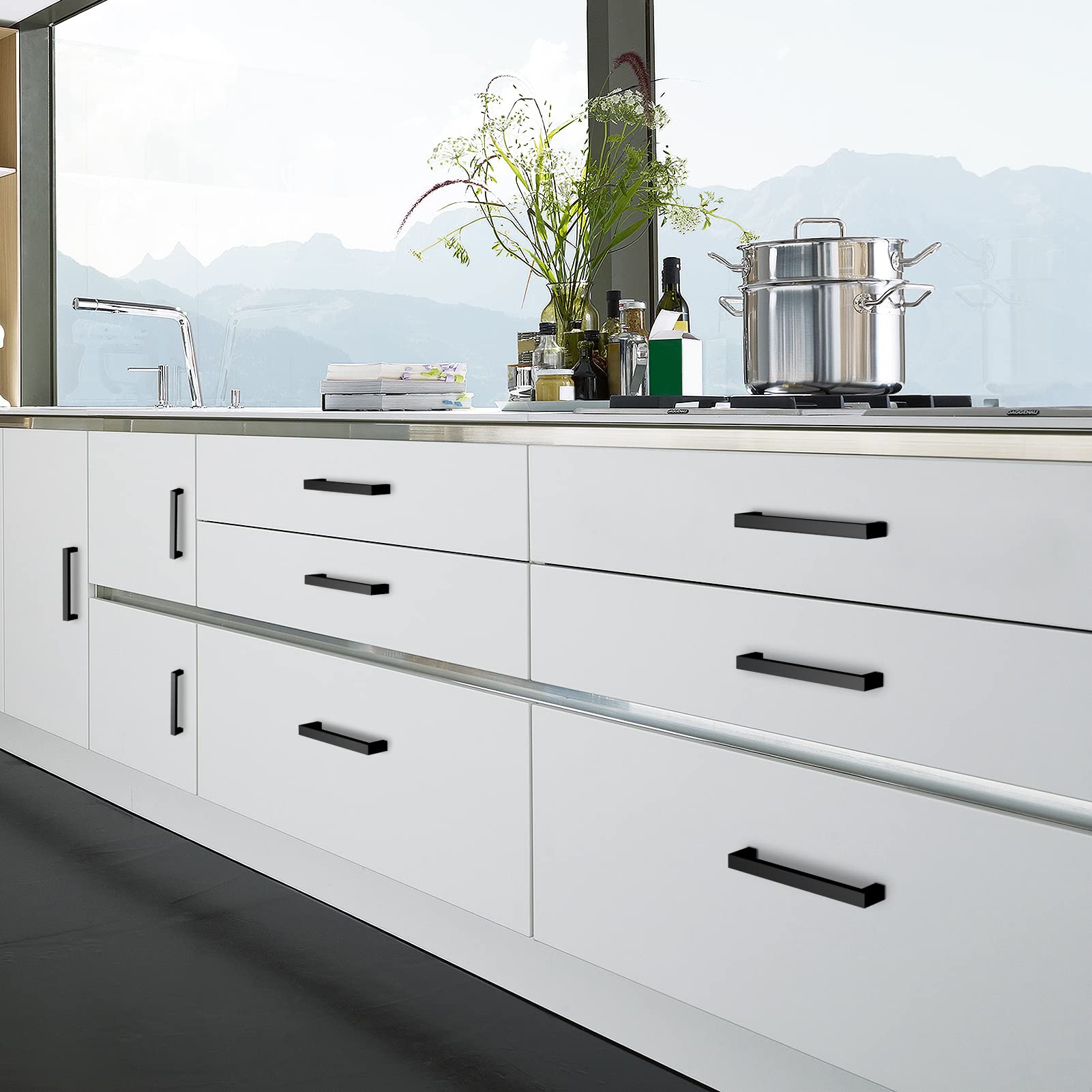NISUOIEN bookcase pull square black stainless for clean lines