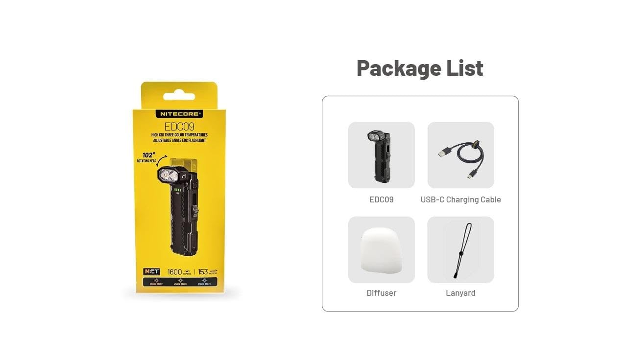 Nitecore EDC09 diffuser included softens light for close-up tasks.