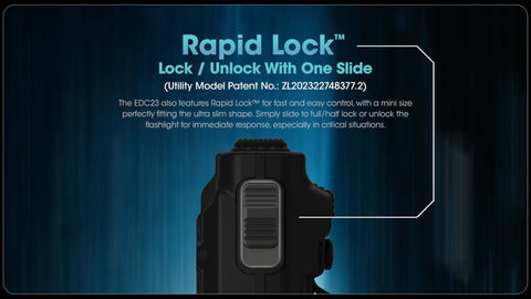Sliding lock switch prevents accidental activation during carry.