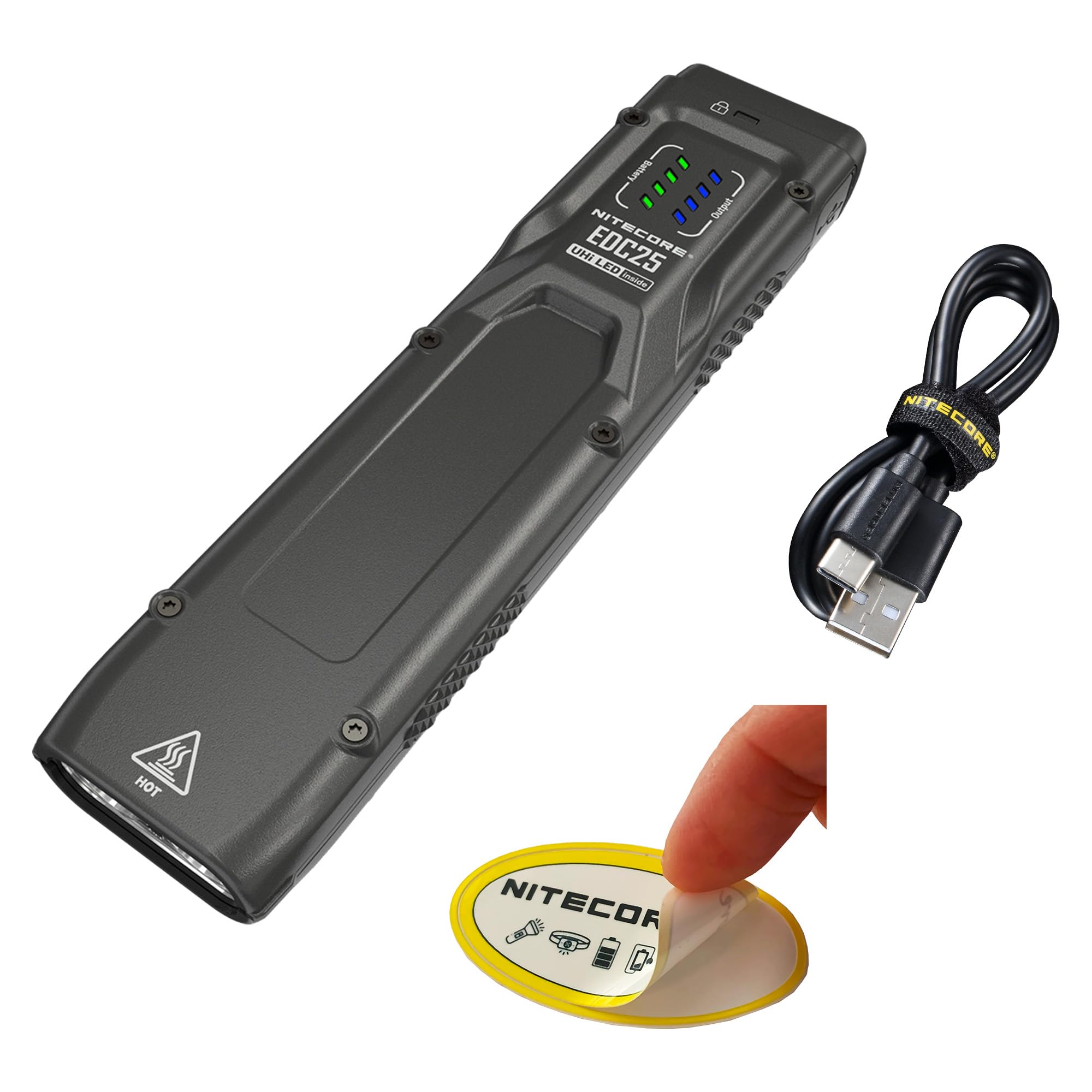 Nitecore EDC25 3000-lumen flashlight with a bright beam for outdoor tasks.