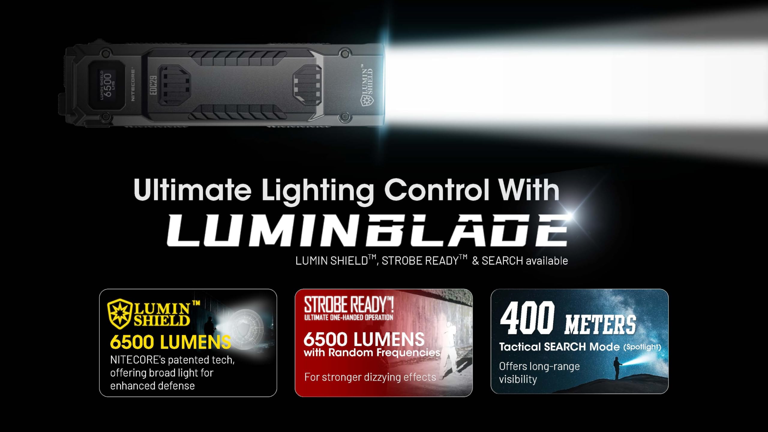 Nitecore EDC29 spotlight mode for long-range illumination tasks.