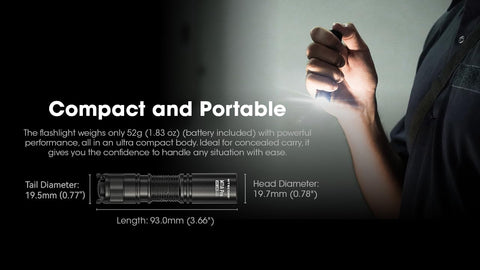 Nitecore MT1A Pro compact, lightweight design fits pockets easily.