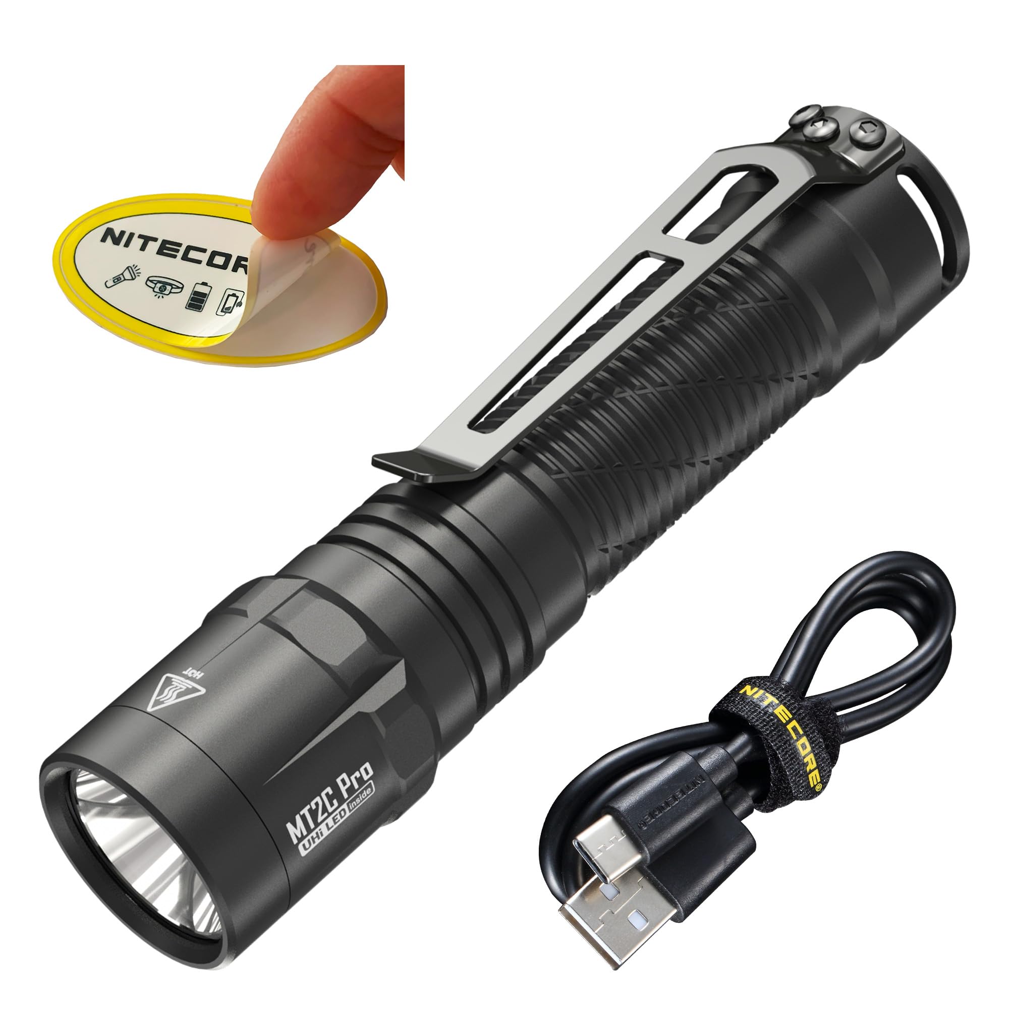 Nitecore MT2C Pro beam at 1800 lumens for bright night visibility.