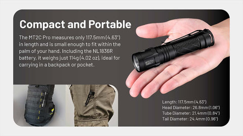 MT2C Pro includes NL1836R battery, USB-C cable, lanyard, and sticker.