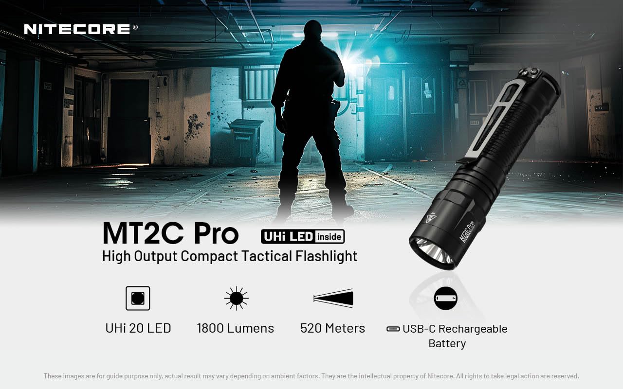 Nitecore MT2C Pro long throw reaches 568 yards for distant illumination.