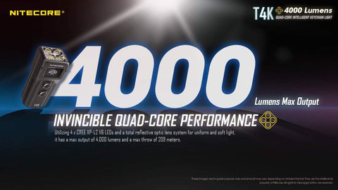 Nitecore T4K OLED display showing battery status and mode