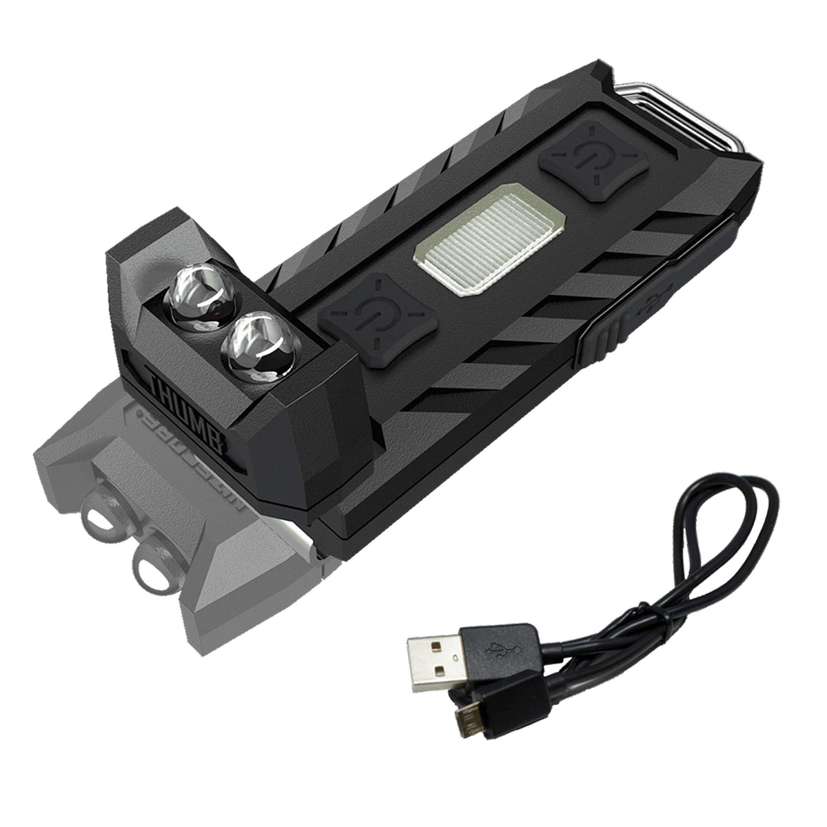 Nitecore Thumb 85 keychain light with tilt clip for precise illumination.