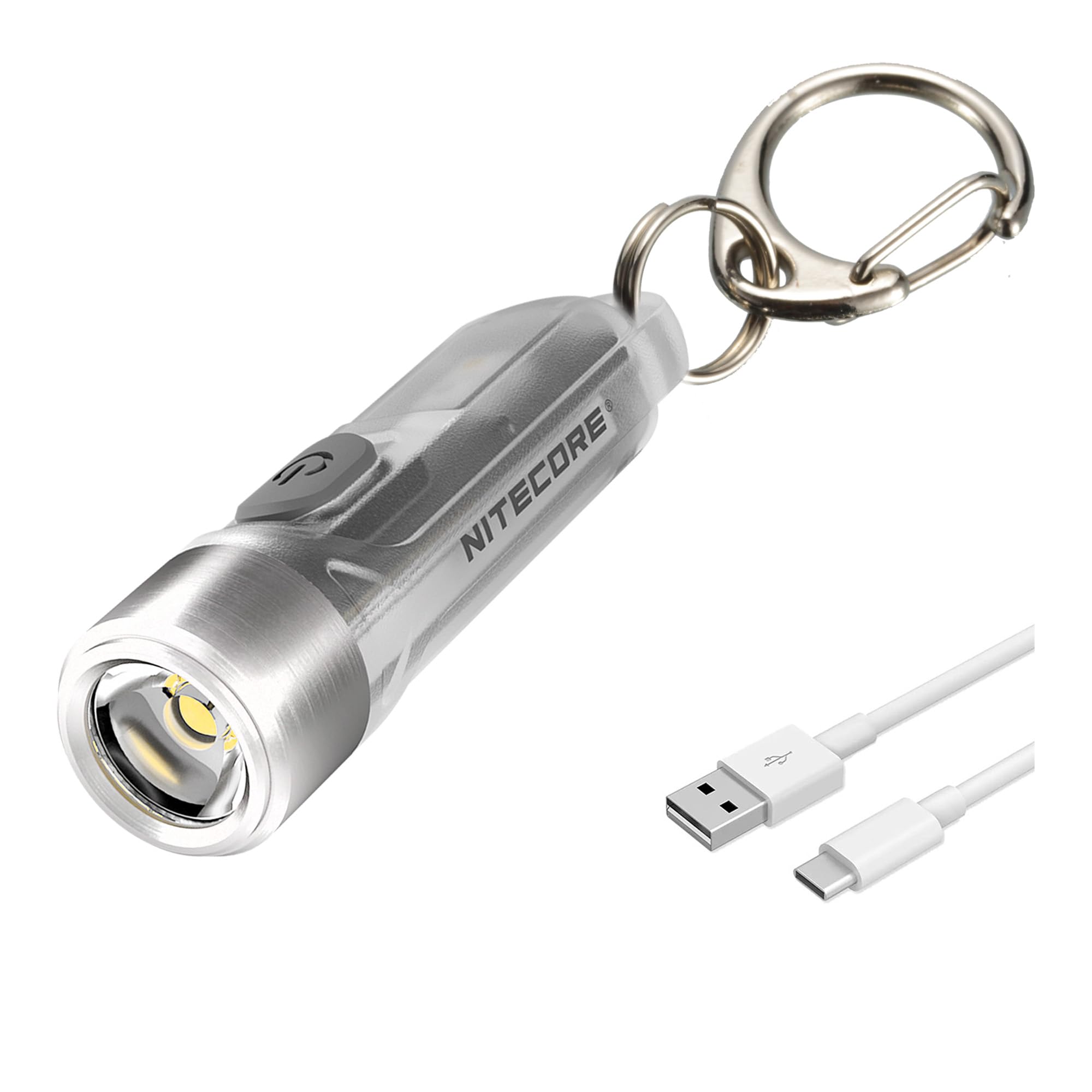 Nitecore Tiki front view shows compact keychain flashlight with 300 lumens for everyday carry.