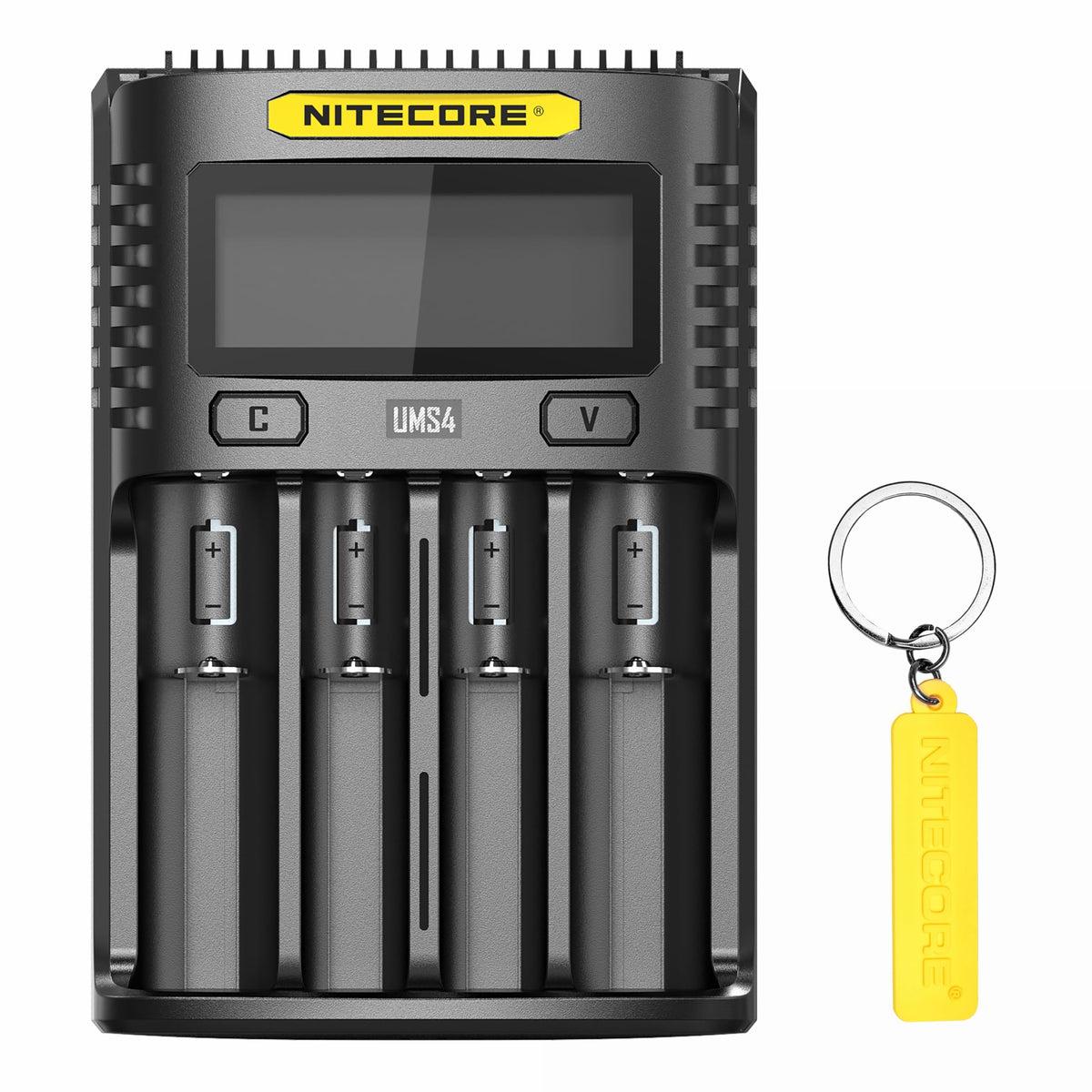 NITECORE UMS4 four-slot charger enabling safe simultaneous charging.
