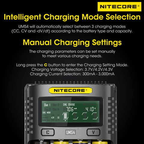 NITECORE UMS4 IMR charging program extending battery life.