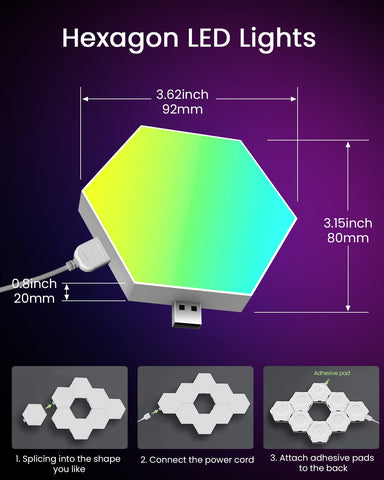NIUCOO hexagon LED panel mounted via USB power for easy installation.