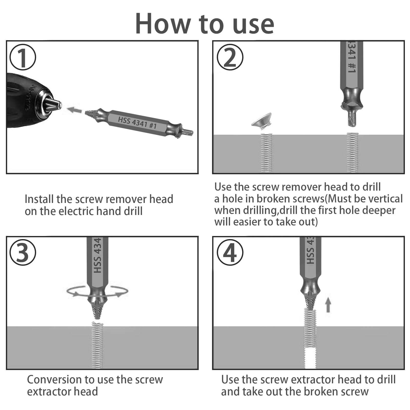 Niudai HSS damaged screw extractor set’s grey corrosion-resistant finish