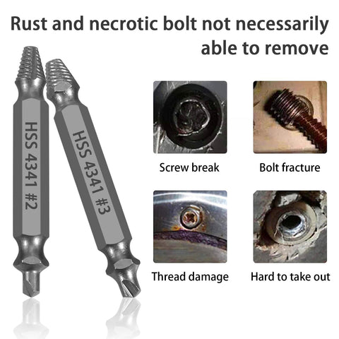 Niudai HSS extractor in use on a metal workpiece to remove a damaged screw