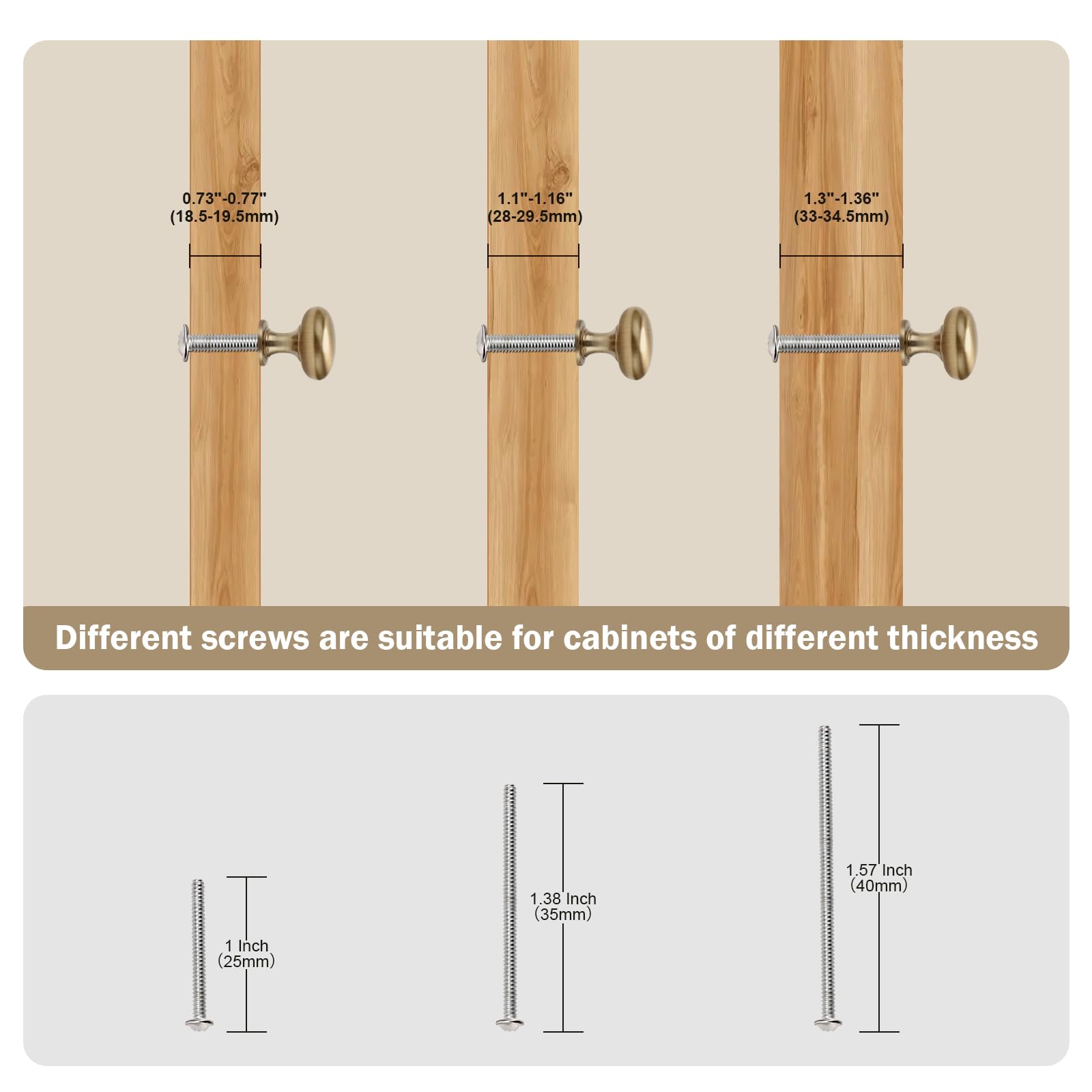 NIZADO 25mm, 35mm, and 40mm screws fit multiple drawer thicknesses