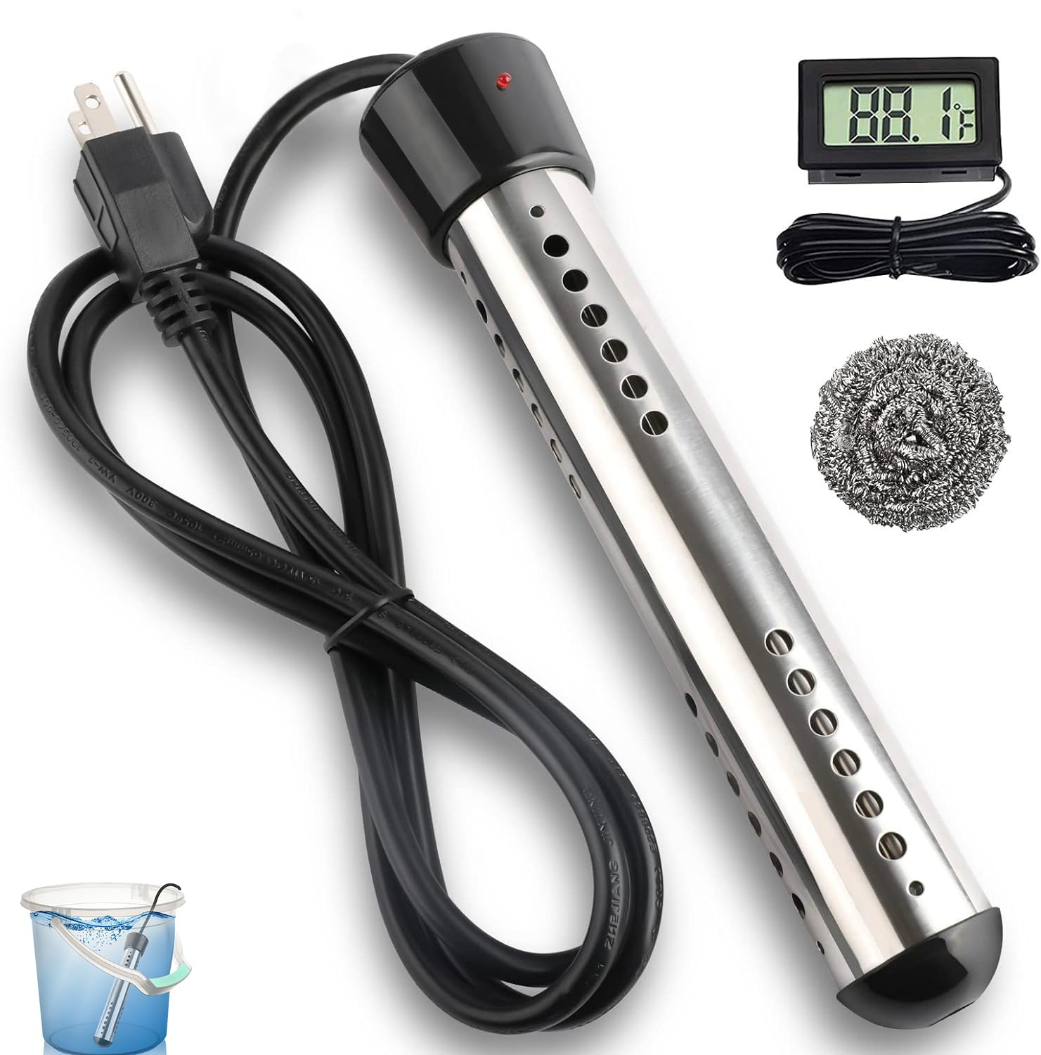 NJ FOREVER 2000W immersion heater quickly heats bucket water for camping