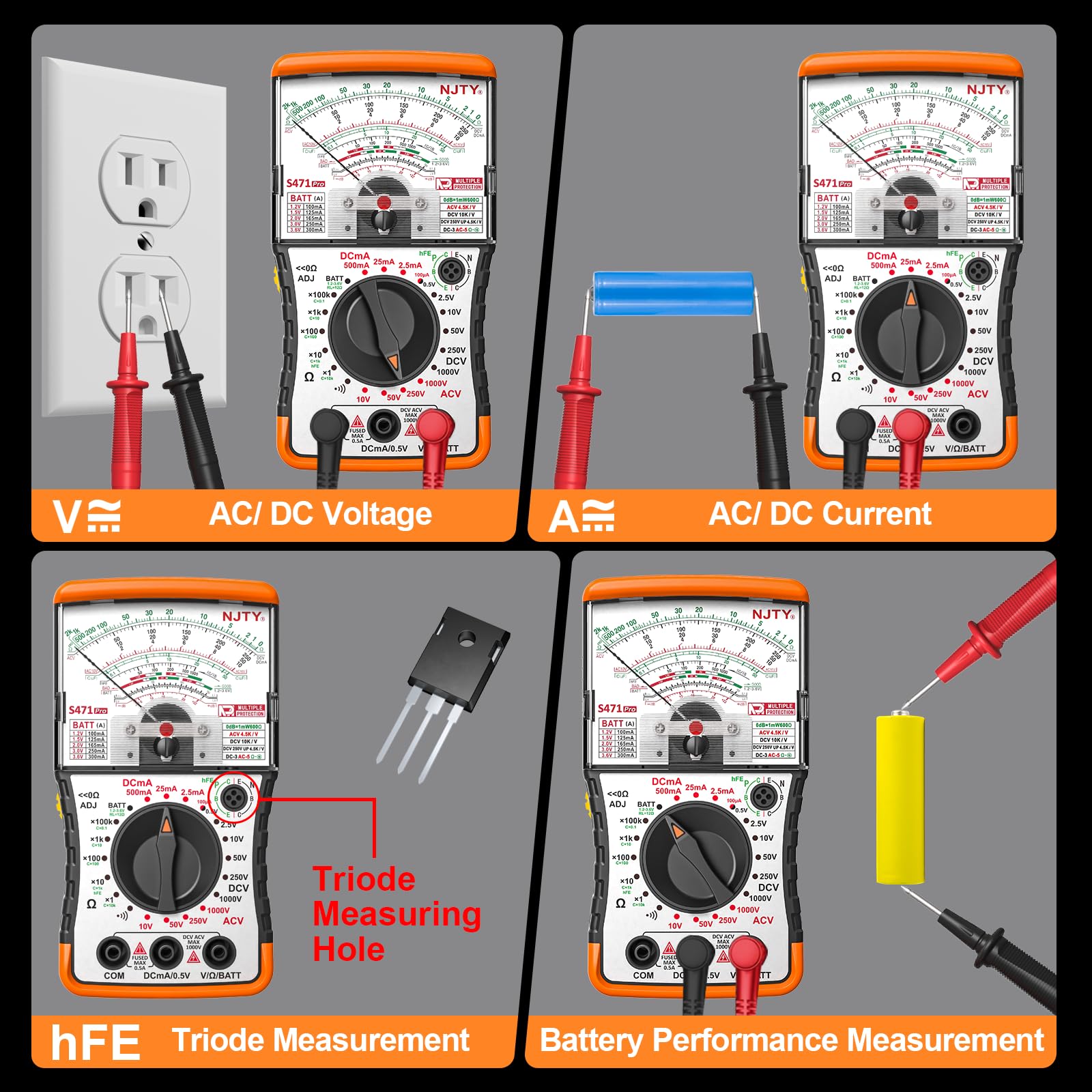 NJTY S471 in-use dB audio level meter for audio system analysis