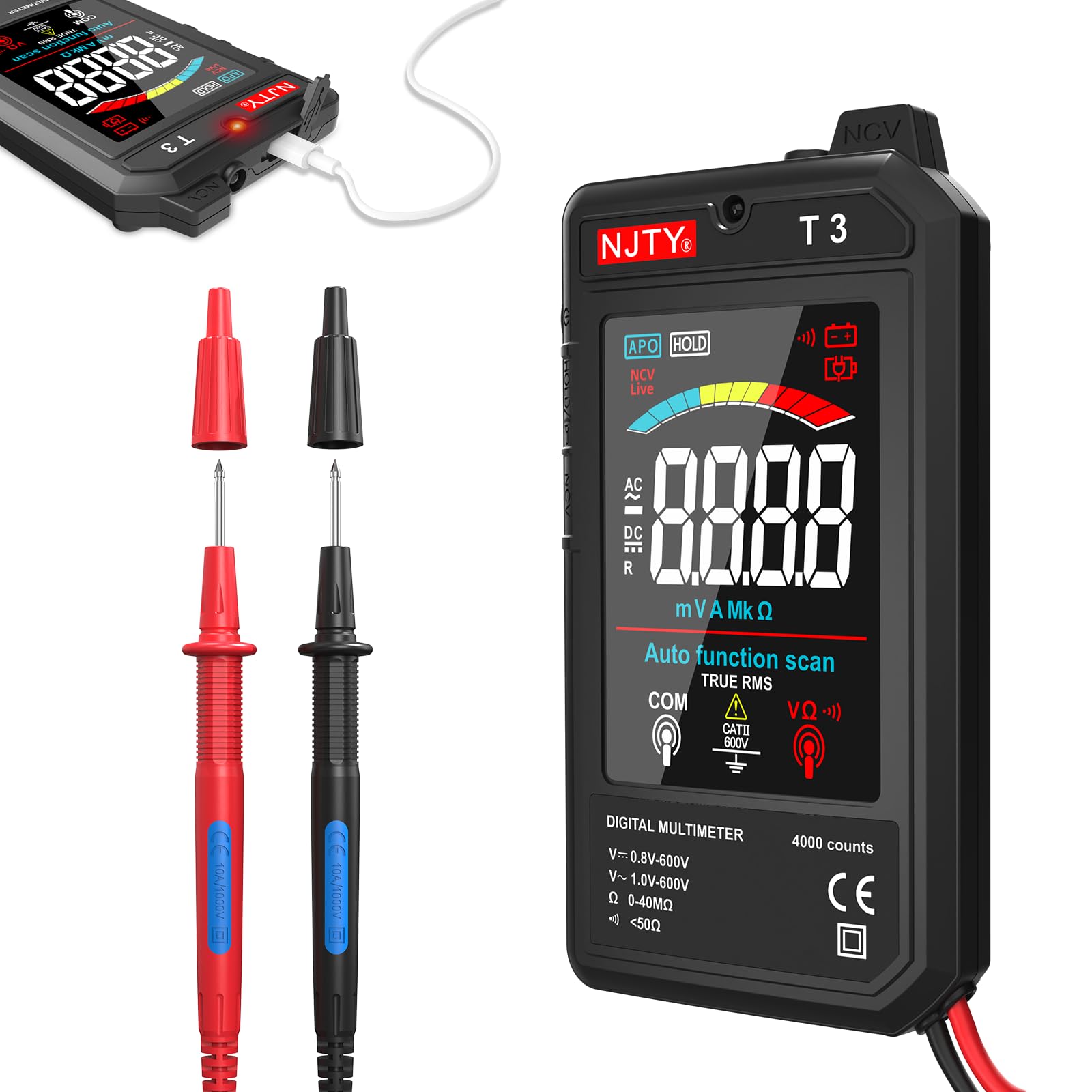 NJTY T3 smart multimeter with LCD display for fast, clear readings.