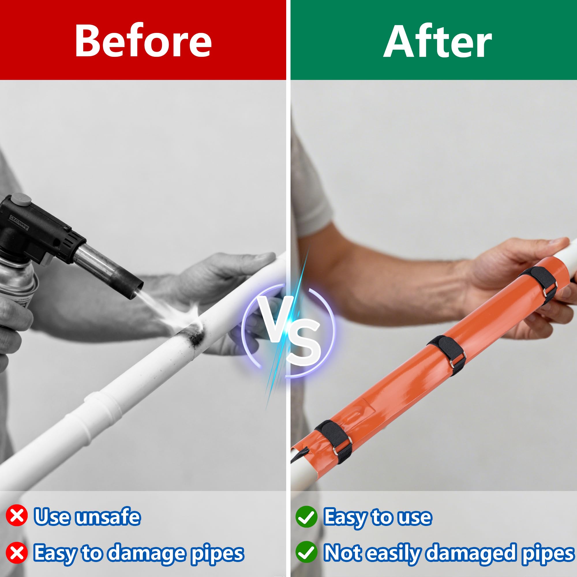 Orange silicone blanket distributing even heat across pipe surface