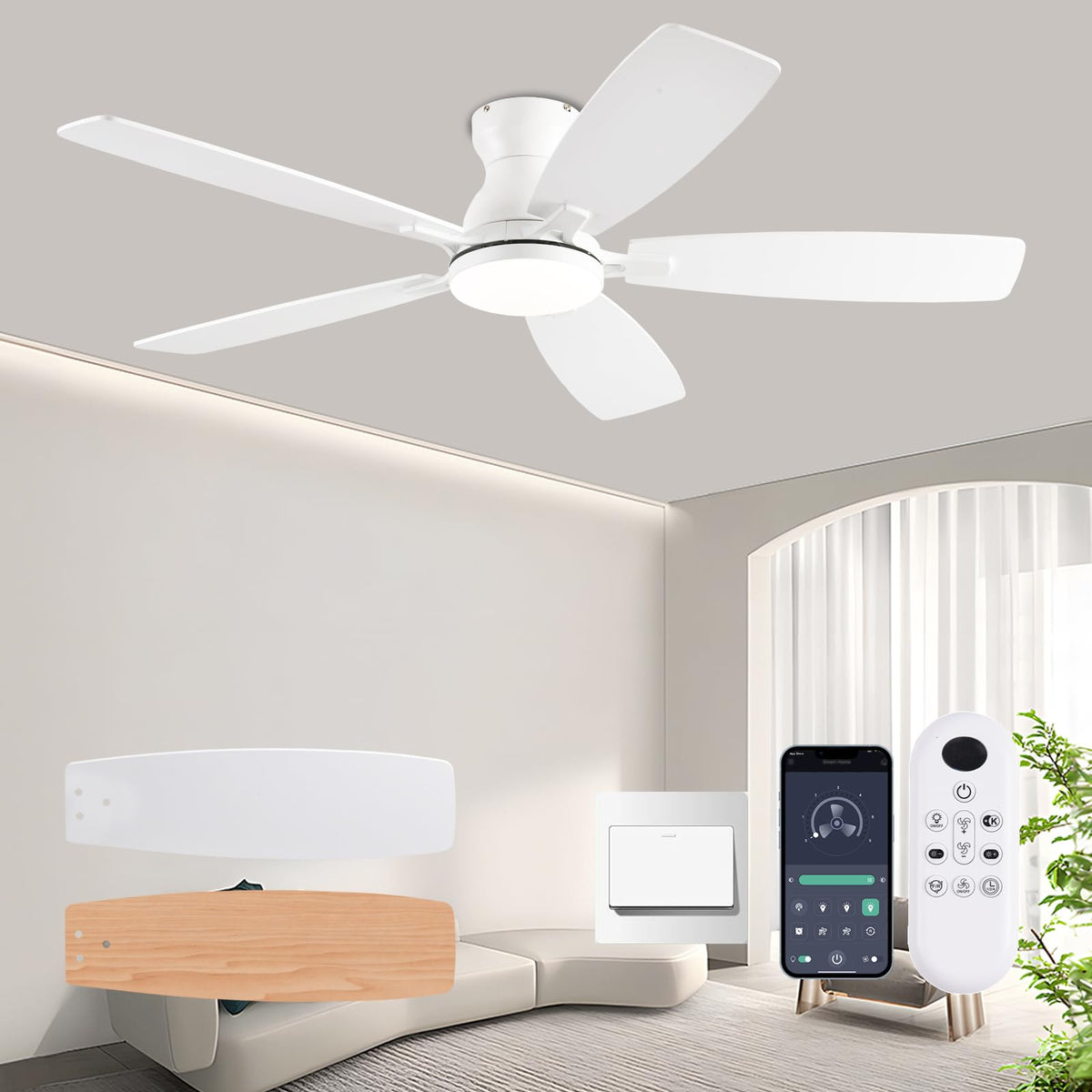 NKPU 52inch ceiling fan with lights and remote for effortless climate control