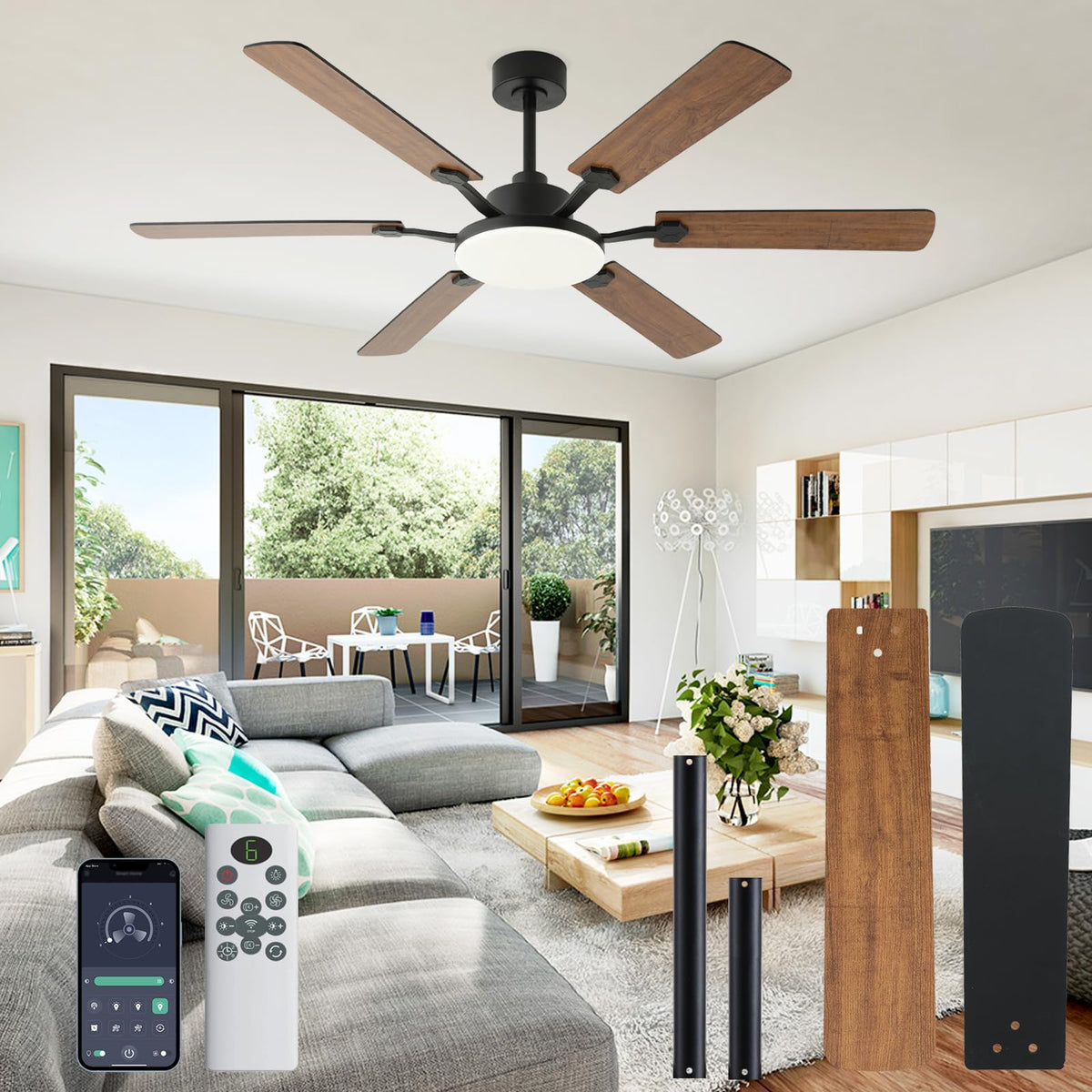 NKPU 60-inch ceiling fan with light showing on double-sided blades for versatile airflow