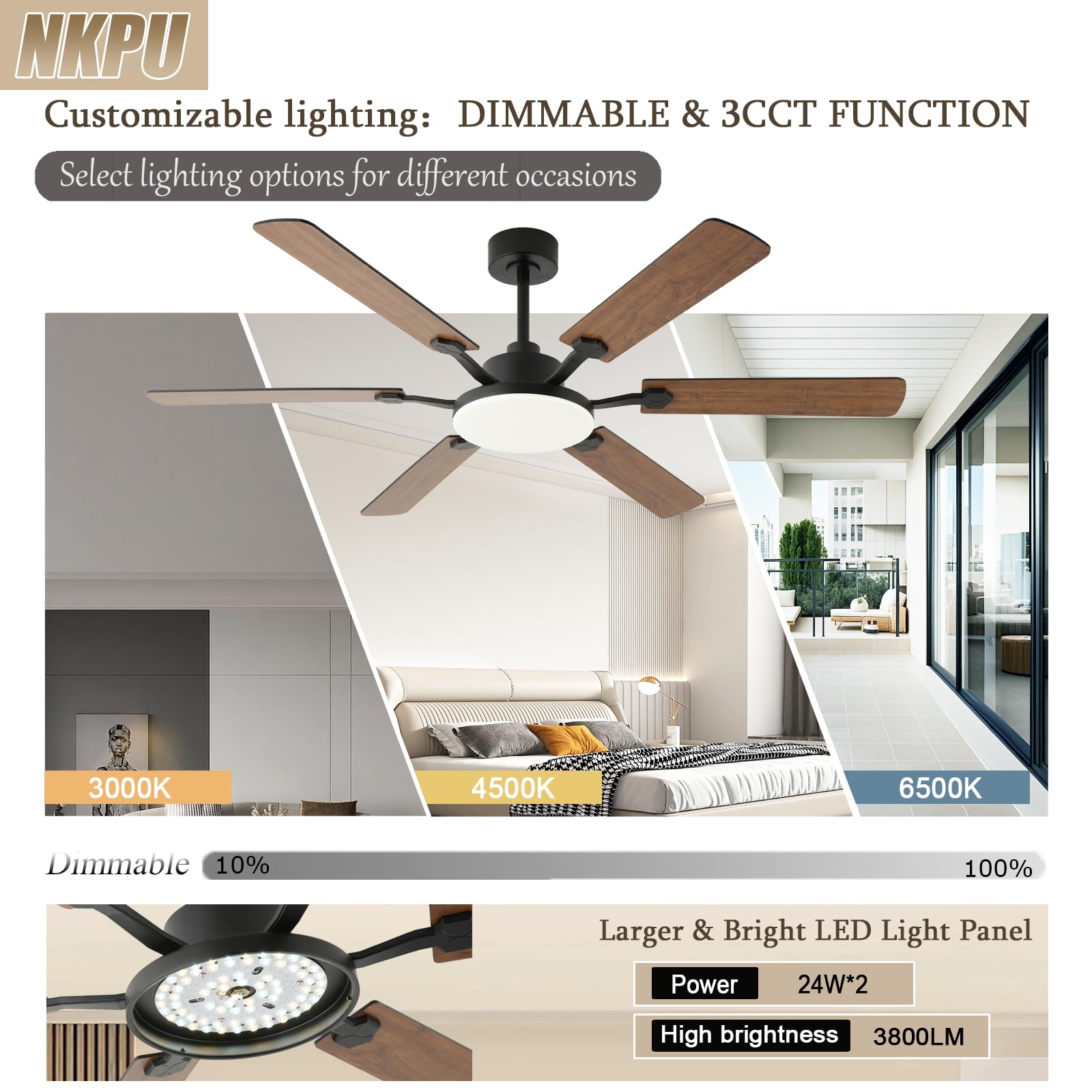 NKPU included 6" and 10" downrods for flexible height